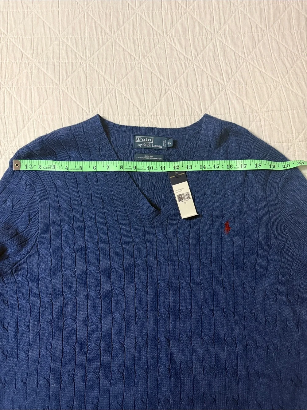 Polo Ralph Lauren Vintage Blue cable knit 100% Silk Sweater w/ Red Pony-XL
